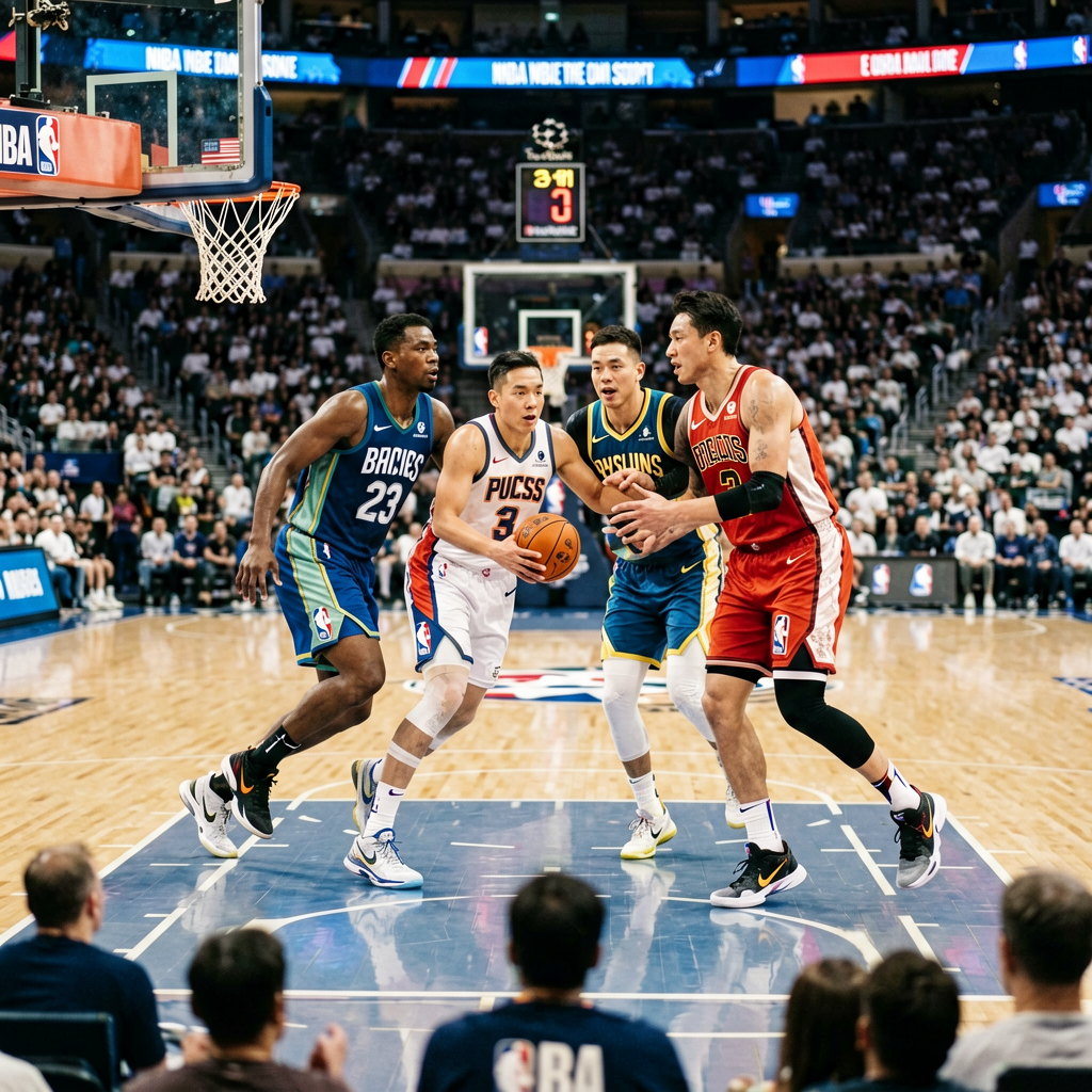 NBA篮球比赛中的战术跑位与球员配合画面
